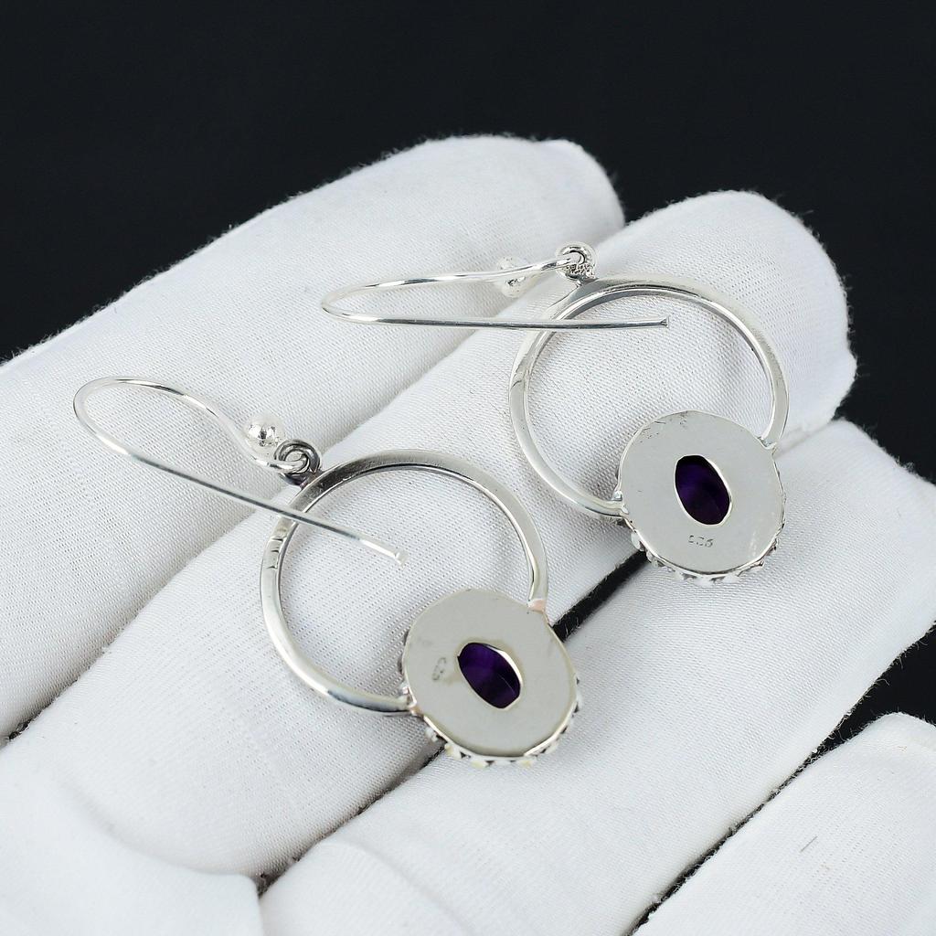Natural Amethyst Gemstone Earrings, 925 Sterling Silver Earring, Handmade Boho Silver Jewelry Dangle Earrings, Party Wear Gifts