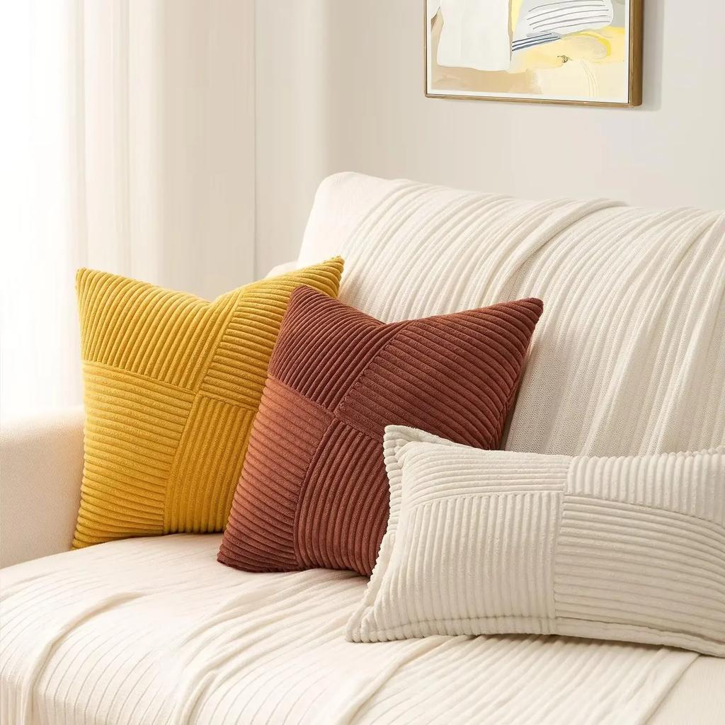 Gelber Strukturierter Lendenkissenbezug Cord Boho Kissenbezüge Schlafzimmer Sofa Bauernhaus 40x40CM Kissenbezug für Sofa Wohnzimmer