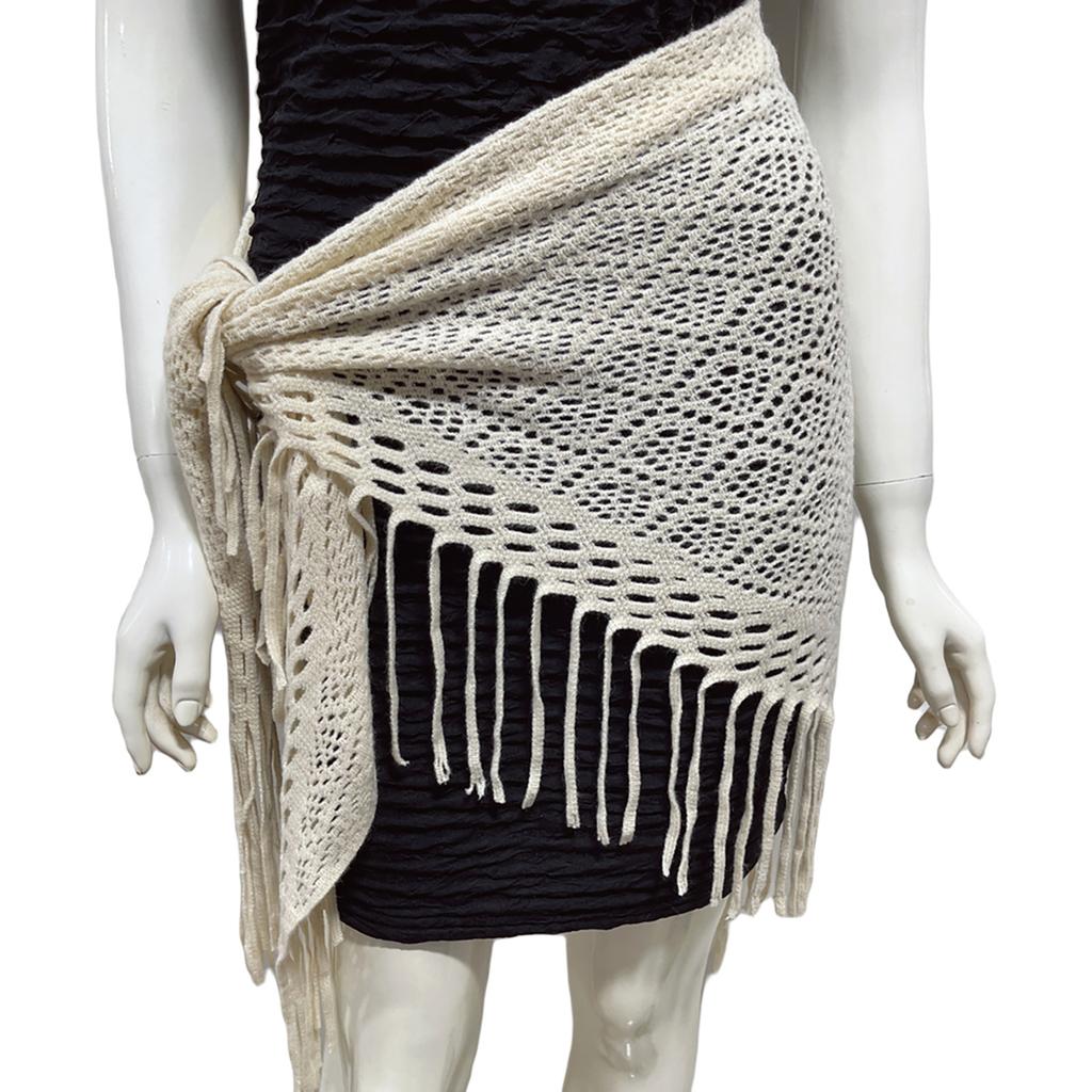 Women's Hollowed Knitted Triangular Scarf Imitation Cashmeres Soft Winter Shawl Wrap Neckerchief Blanket with Fringes