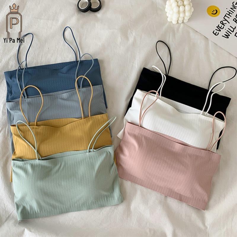 Korean Style Summer Ice Silk One-Shoulder Camisole with Anti-Exposure Back