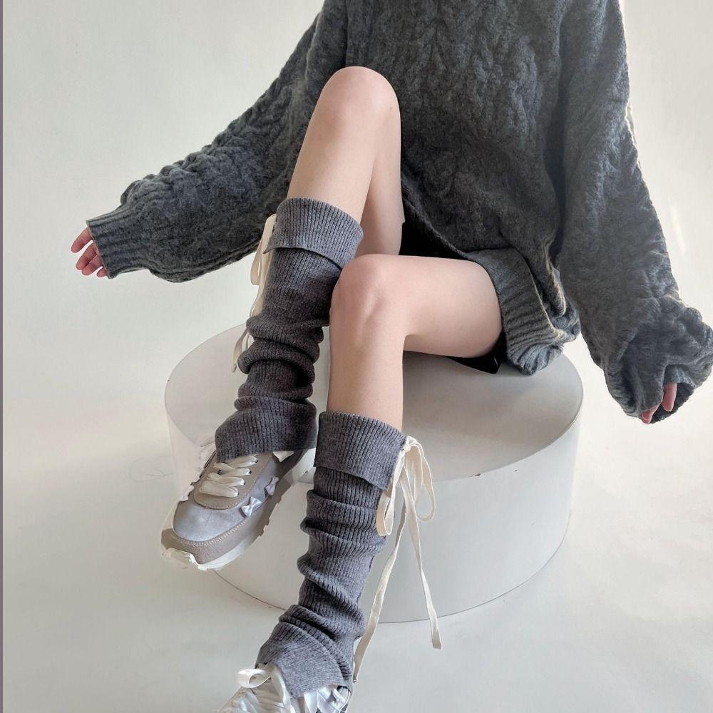 Sweet Ballet Lace Up Leg Warmers Y2K Knee High Socks Solid Color Women's Stockings Winter