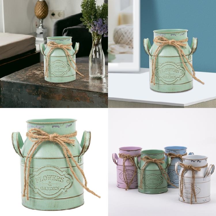 Vaso Vintage Secchiello per Fiori in Metallo Arredamento Rustico Vaso con Manico Vaso Francese