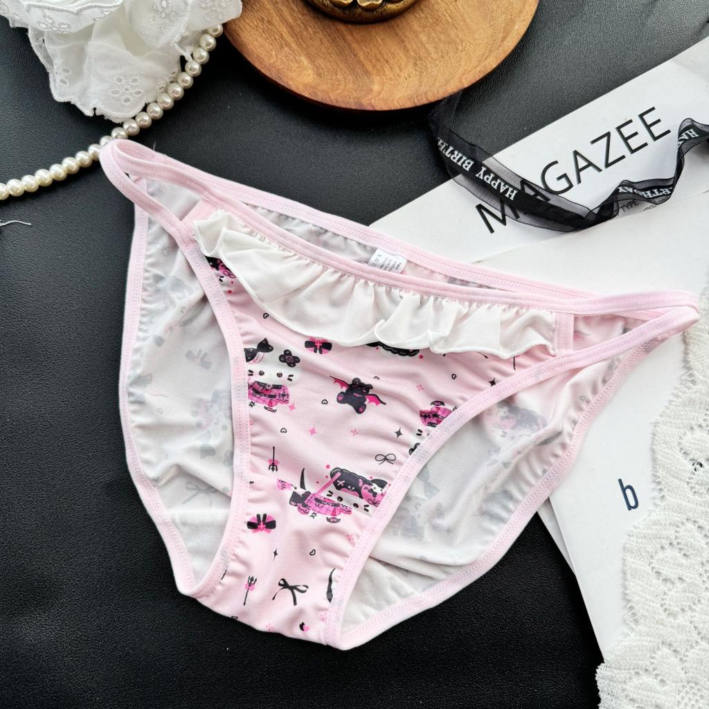 Female Summer Sexy Pure Desire Cartoon Cute Cat Ice Silk Triangle Briefs
