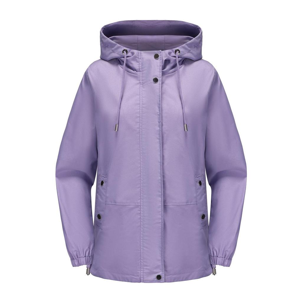 Damen Windjacke mit Kapuze und Reißverschluss, winddicht, einfarbig, lockerer Trenchcoat für Herbst und Winter, lässige Outdoor-Wanderbekleidung