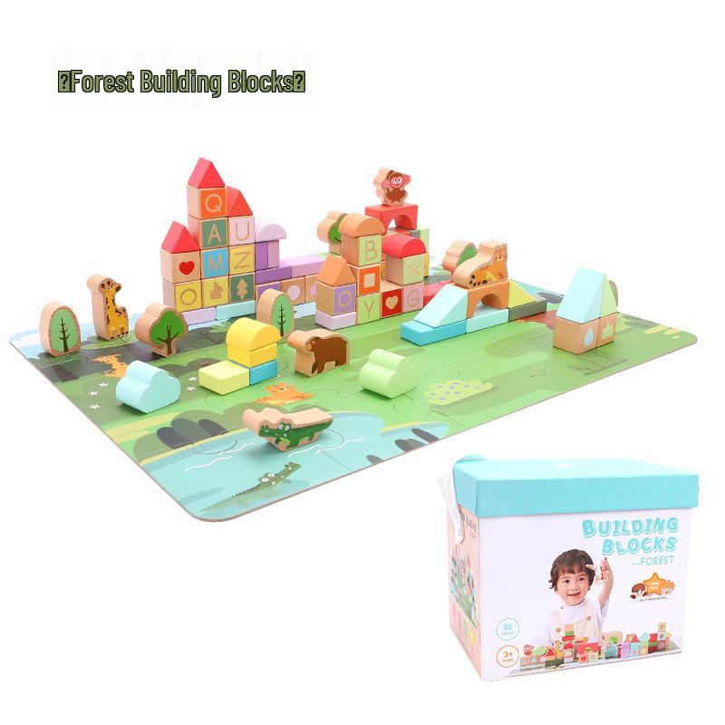 Figani Large Wooden City Forest Building Blocks for Early Education and Parent-Child Interaction
