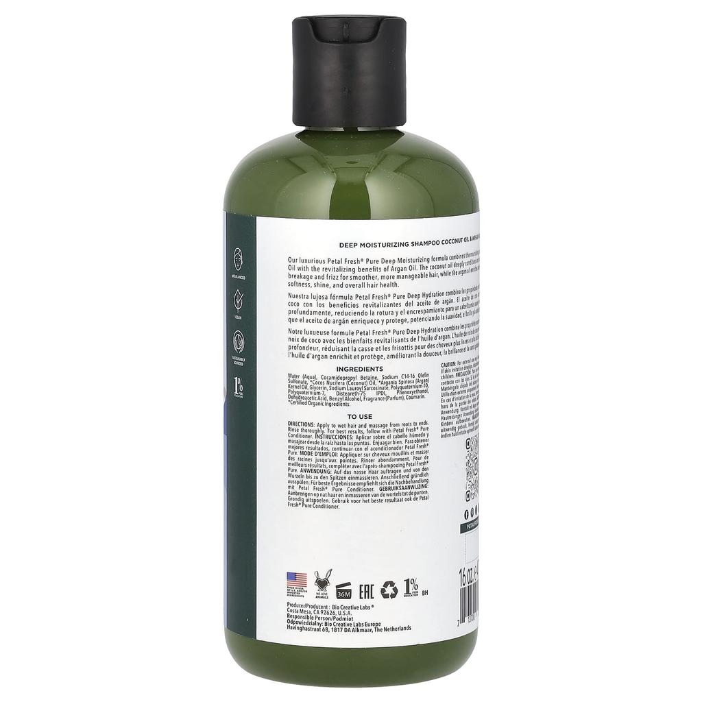 Pure, Deep Moisturizing Shampoo, Coconut Oil & Argan Oil, 475 Ml (16 Fl Oz)