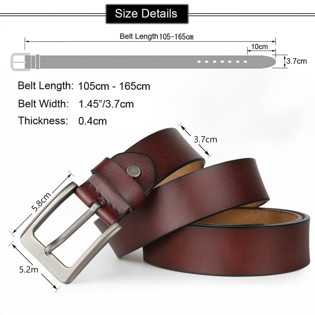 JingHao Plus Size Genuine Leather Stylish Casual Jeans Work Belt in Brown Regular and Large Sizes Length Men's Belt, Belt, Belt, & Black, 105-160cm
