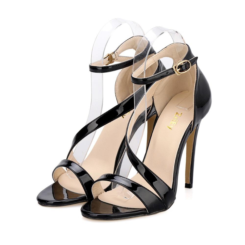 Newest Women Sandals 11cm Open Toe Ankle Straps High Heels Patent Leather Wedding Pumps Women Shoes 102-8PA