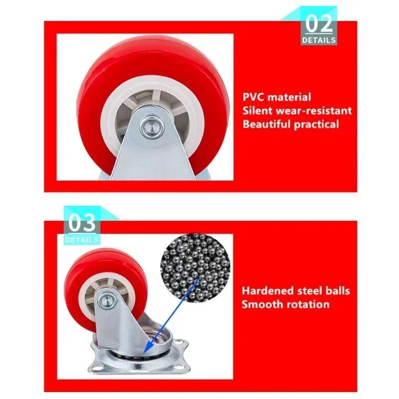 4 Pcs/Lot 1.5/2/2.5/3 Inch Casters M8/M10 Screw Fixed/Universal/Brake Wheels Silent Coffee Table Pulley Light Furniture Red PVC