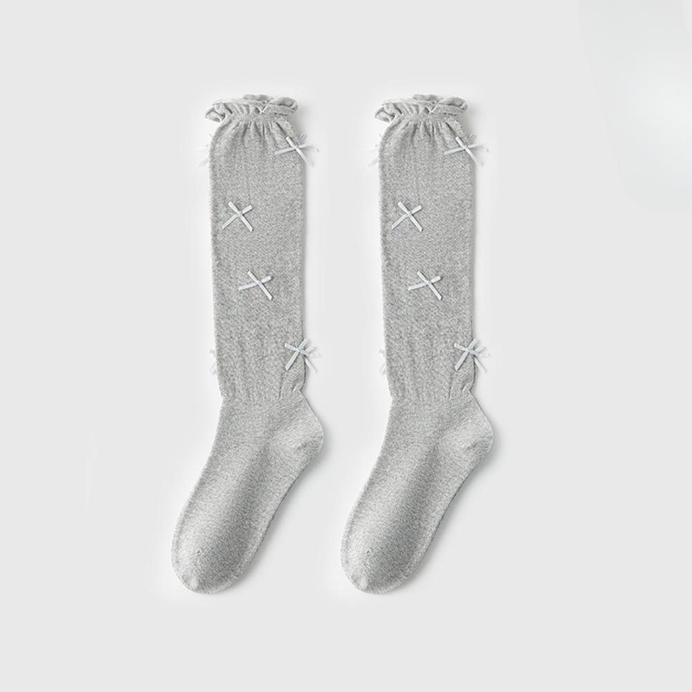 

Женские весенне-летние тонкие хлопковые гольфы с бантом в балетном стиле 1 pair серый