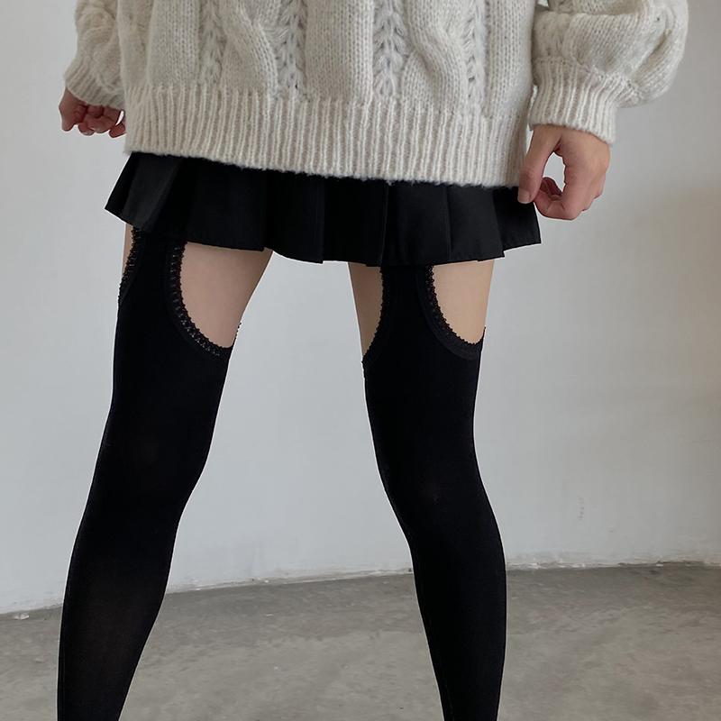 Women White Sexy Stockings With Belt Suspender Wide-banded Tights Lolita Thigh High Stockings With Garters Over The Knee Socks