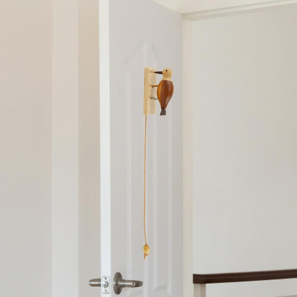 Creative Door Knocker Woodpecker Door Knocker with Pull Rope Wood Woodpecker Doorbell Funny Door Knocker Antique Door Knocker