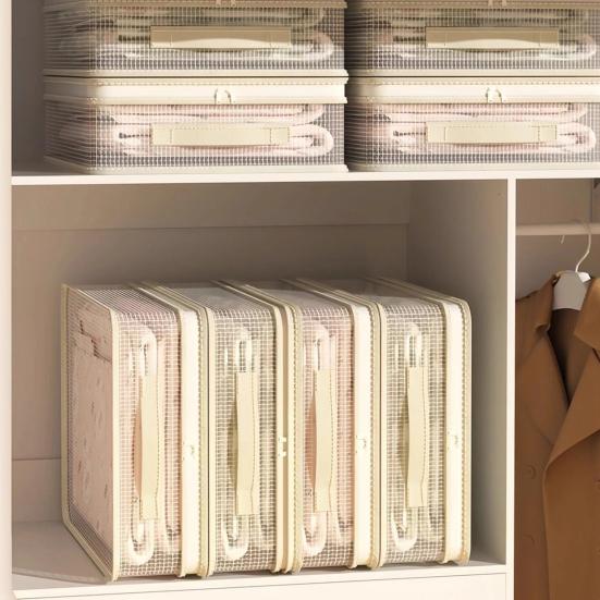 Clear Storage Bag with Carry Handle Zipper Closure PVC Mesh Fabric Dust Moisture Resistant Closet Organizer Home Organization Bag