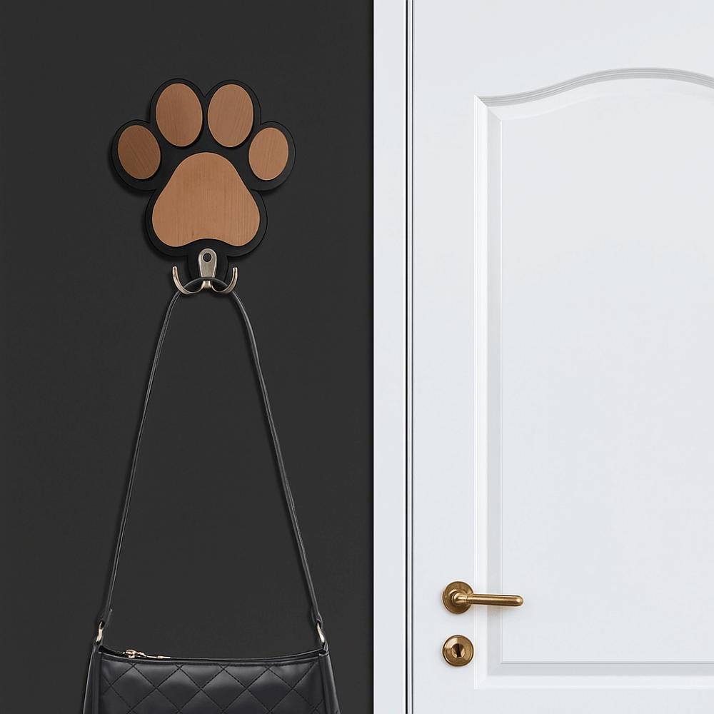 2Pcs Strong Load-bearing Wooden Paw Print Wall Hook Non-slip Cat Claw Coat Hooks  Office