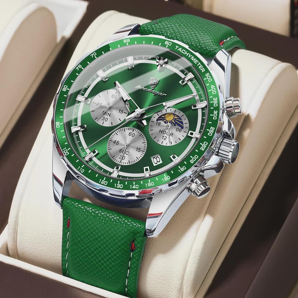 Herren Sportuhr Leuchtend Wasserdicht Chronograph Datum Lässig Herren Armbanduhr Leder Herren Quarzuhren