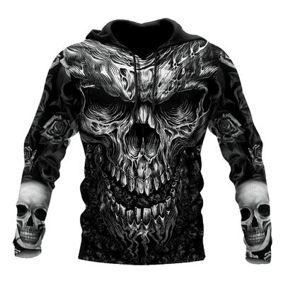 Vår Høst Herremote Uformelt hettegenser 3D hodeskalletrykk Herre Skrekkgensere Gensere Streetwear Joggedress Overdimensjonerte topper