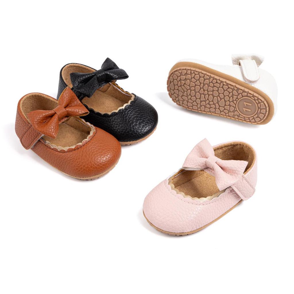 Baby Princess Shoes 0-1 Year, Soft Non-slip PU Leather with Bowknot, Suitable for Spring/Autumn.