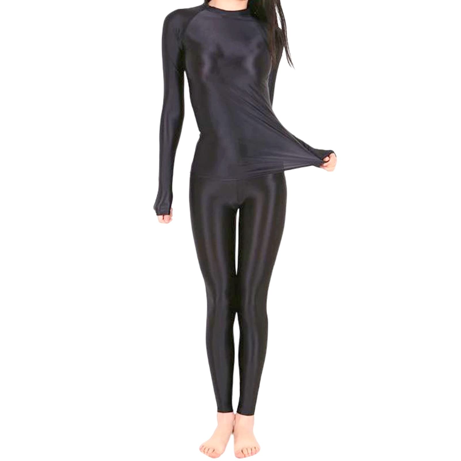 

[Eiza] Full Body Glossy Cosplay Leggings Separates Costume Smooth Stretch Sexy Tights e675 (XL, Black)