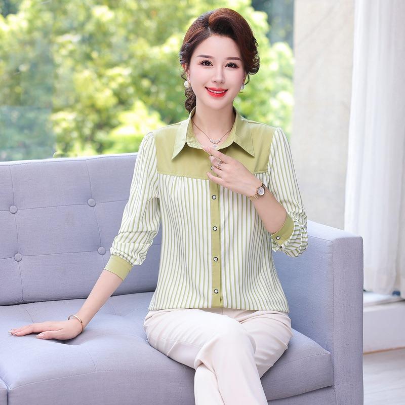 YYFS Women's Fashion Casual Spring Autumn Stripe Print Long Sleeve POLO Neck Blouses & Shirts