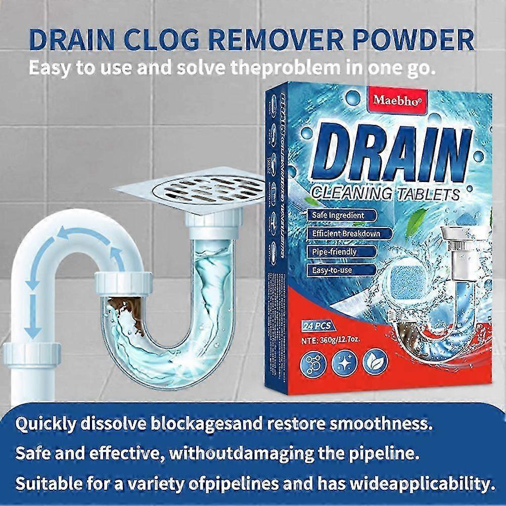 All-Purpose 24Pcs Drain Cleaning Tablets, Fast-Acting Clog Remover & Deodorizer for Kitchen Sink and Toilet Drainage Systems