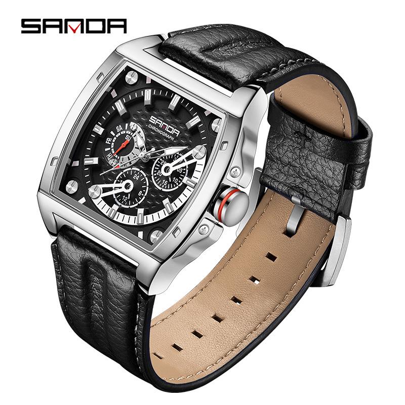 Sanda Men's Waterproof Quartz Watch with Leather Strap - Stylish and Durable Design
