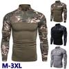 Men's Camouflage Long-sleeved T-shirt Slim-fit Casual Zipper Stand Collar Elastic Outdoor Fitness Shirt Military Tactical Shirt
