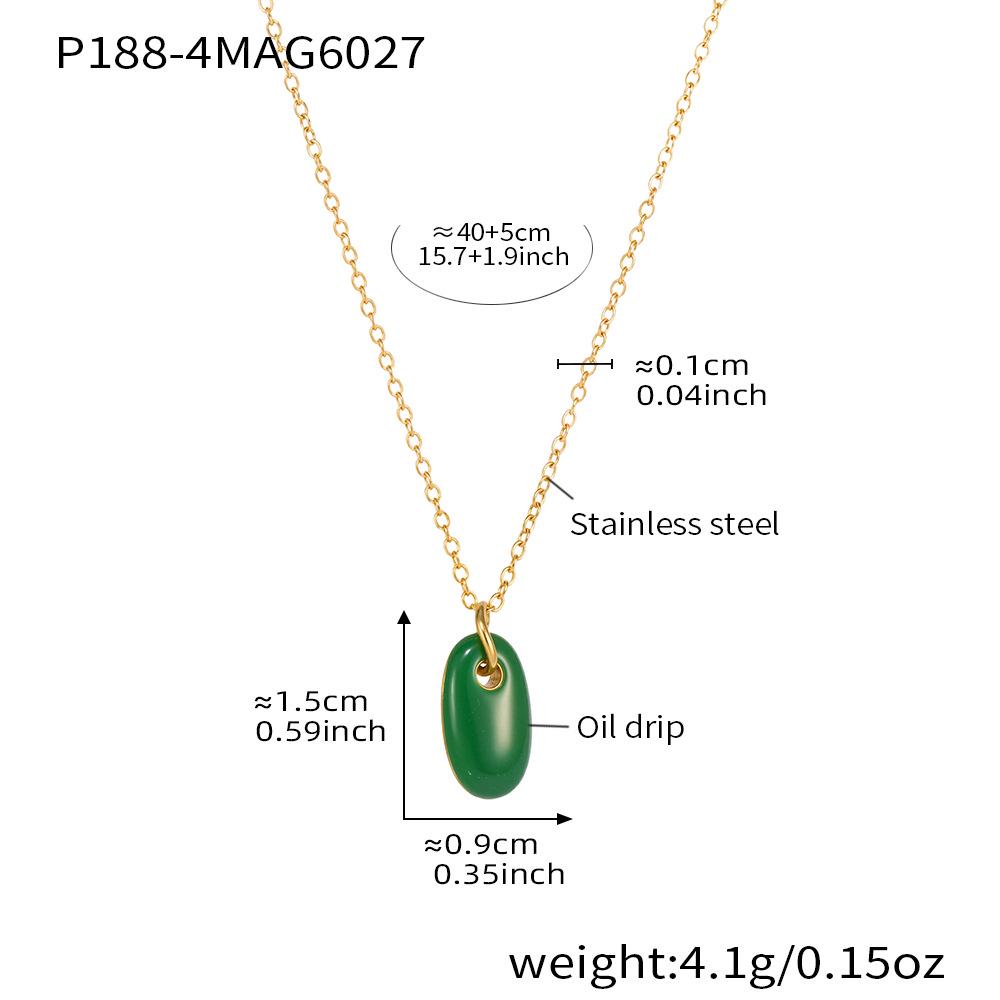 Morandi Color Oval Enamel Drop Pendant Necklace, Simple & Elegant Clavicle Layer, Stainless Steel Chain, Non-Fading.