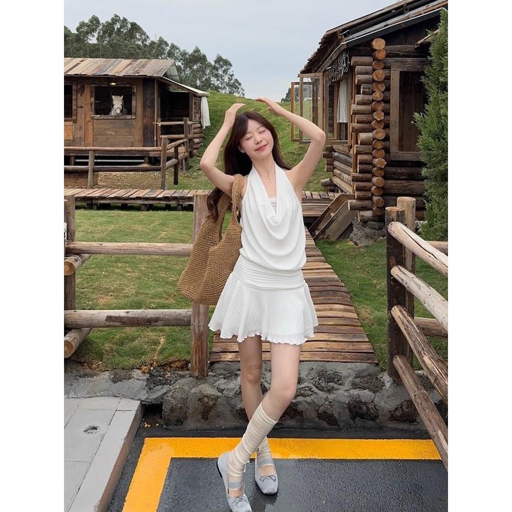 White Dress Women's Summer New Neck Sling French Small High-end Sense Thin Hip-wrapped Short Skirt