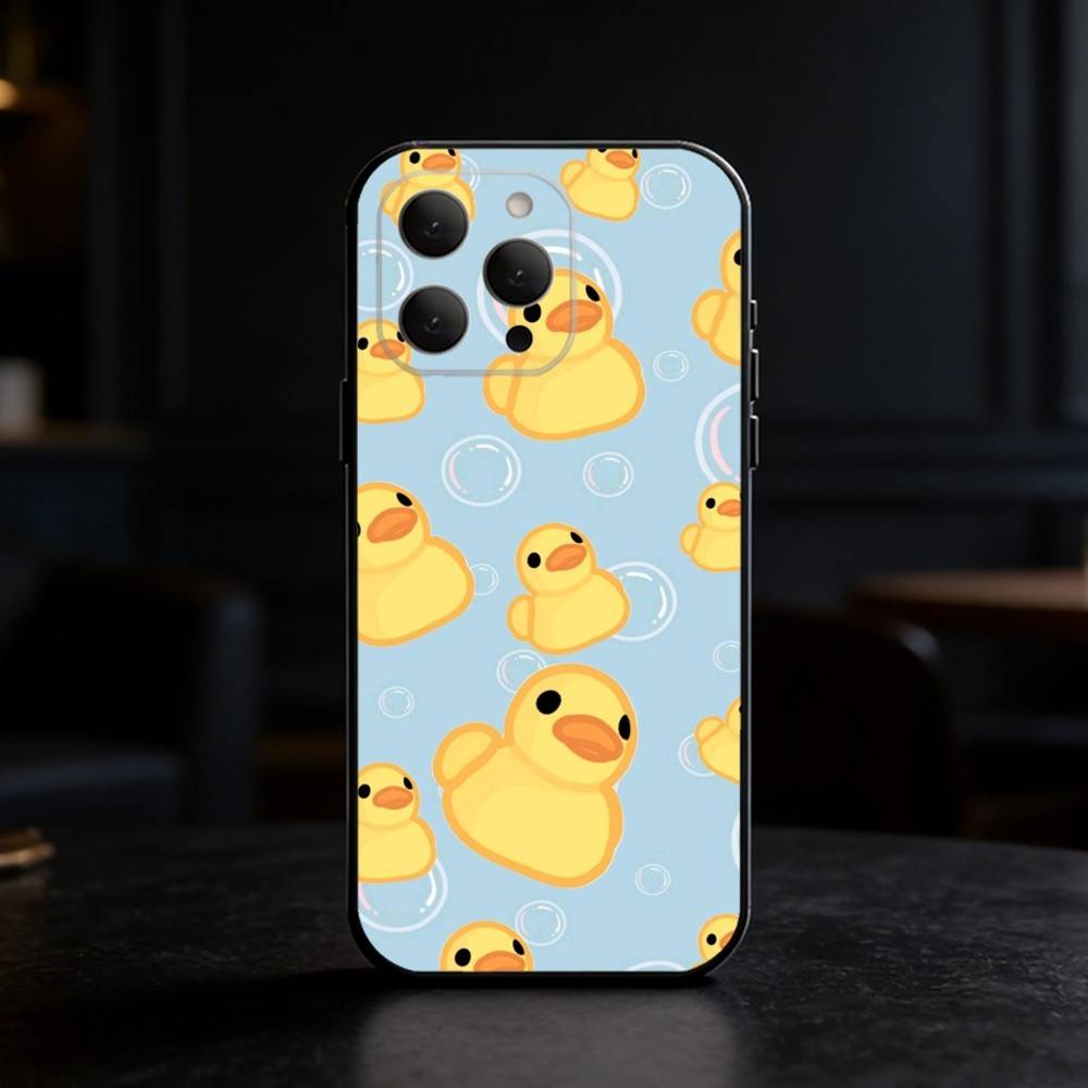 Yellow Duck Cute Phone Case For iPhone 17,16,15,14,13,12,11 Plus,Pro Max,SE4Soft Silicone Black Cover