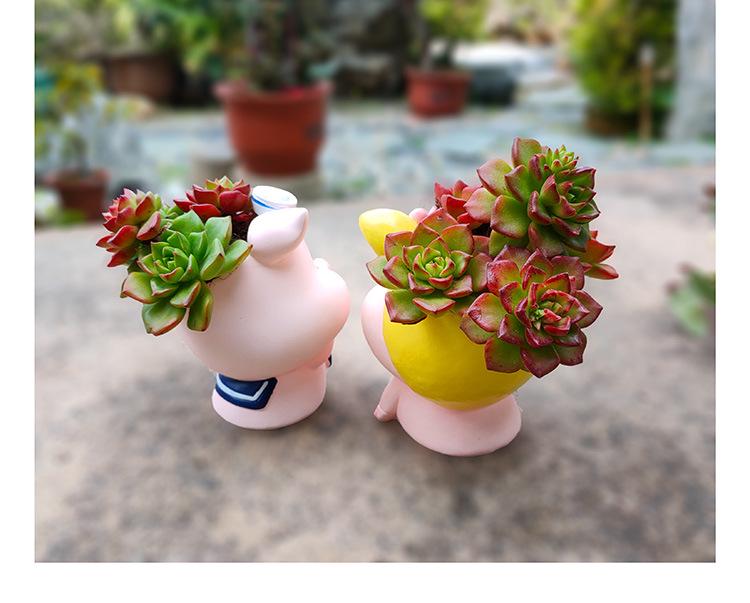Cartoon Pig Resin Flower Pot for Succulents - Creative Desktop Decoration and Gardening Ornament