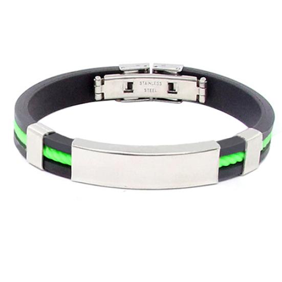 Men's Women's Cool Stainless Steel Rubber Wristband Bangle Clasp Cuff Bracelet