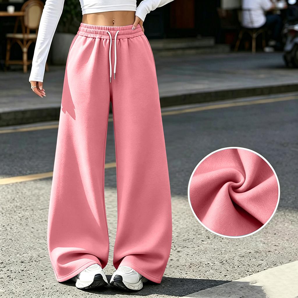 Women's Casual Wide Leg Sweatpants with Pockets Lined Drawstring Joggers for or Athletic Wear
