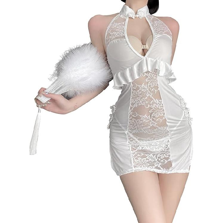 SINGUYUN Chinese Cheongsam Lingerie Retro Print Dress Sexy Anime Cosplay Costume for Women Qipao Babydoll Outfit