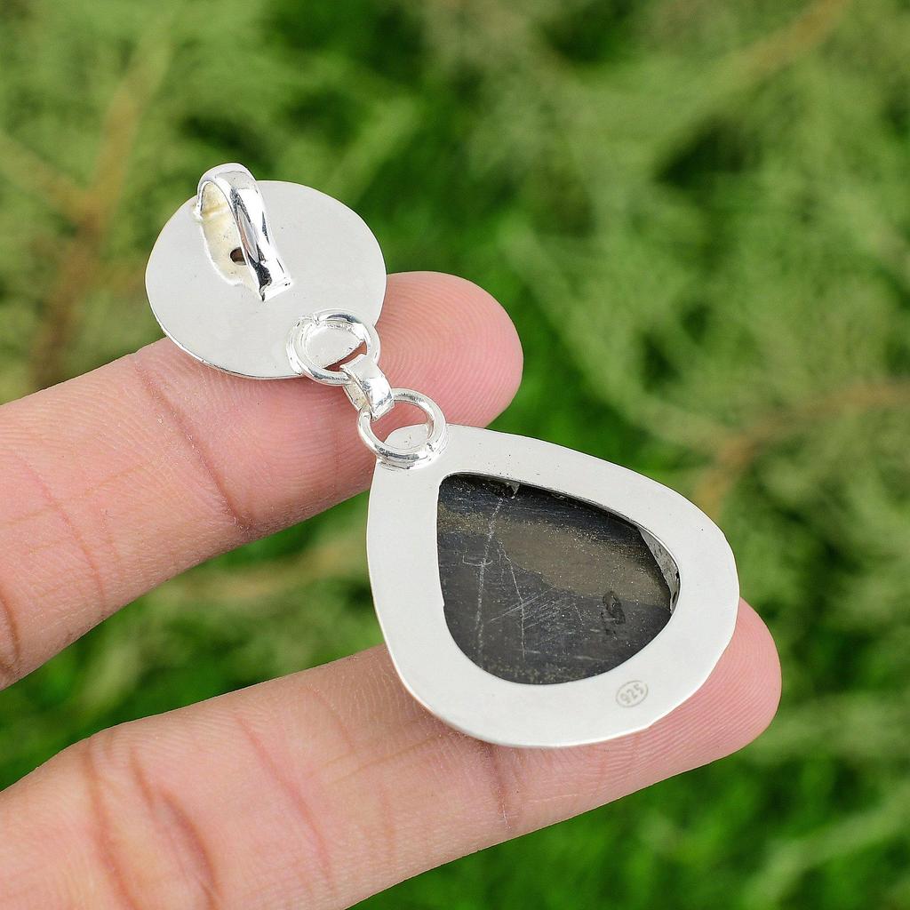 925 Sterlingsilber Pyrit Edelstein Grüner Amethyst Lünette Meerjungfrau Anhänger Schmuck