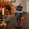 Retro Distressed Ornaments Wooden Halloween Resin Figurines, Pumpkin Scarecrow Wizard Owl Black Cat Tabletop Decorations Statue, Rustic Desktop