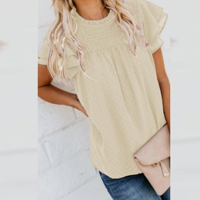 Sommer frauen T-shirt Einfarbig Jacquard Chiffon Hemd Lose Rundhals Pullover Kurzarm Top T-shirt