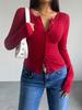 Women's Tops Y2K Solid Color Slim Cardigan Button Long Sleeve T-Shirt