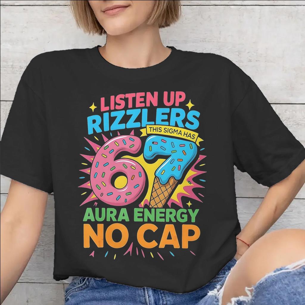 Fashion Listen Up Rizzlers This Sigma Has 67 Aura Energy Six Seven T Shirt for Unisex Unisex Cotton Tshirts Short Sleeve Clothing