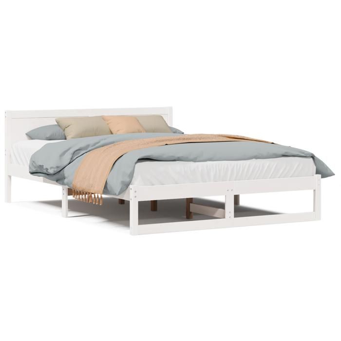 VidaXL Cadre de lit Blanc Bois de pin massif 160 x 200 cm Durable 873266