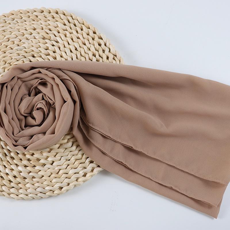 Damen einfarbiger Perlen-Chiffon-Bubbleschal, langer Seiden-Kopfschal, 70x180cm, nahöstlicher Stil