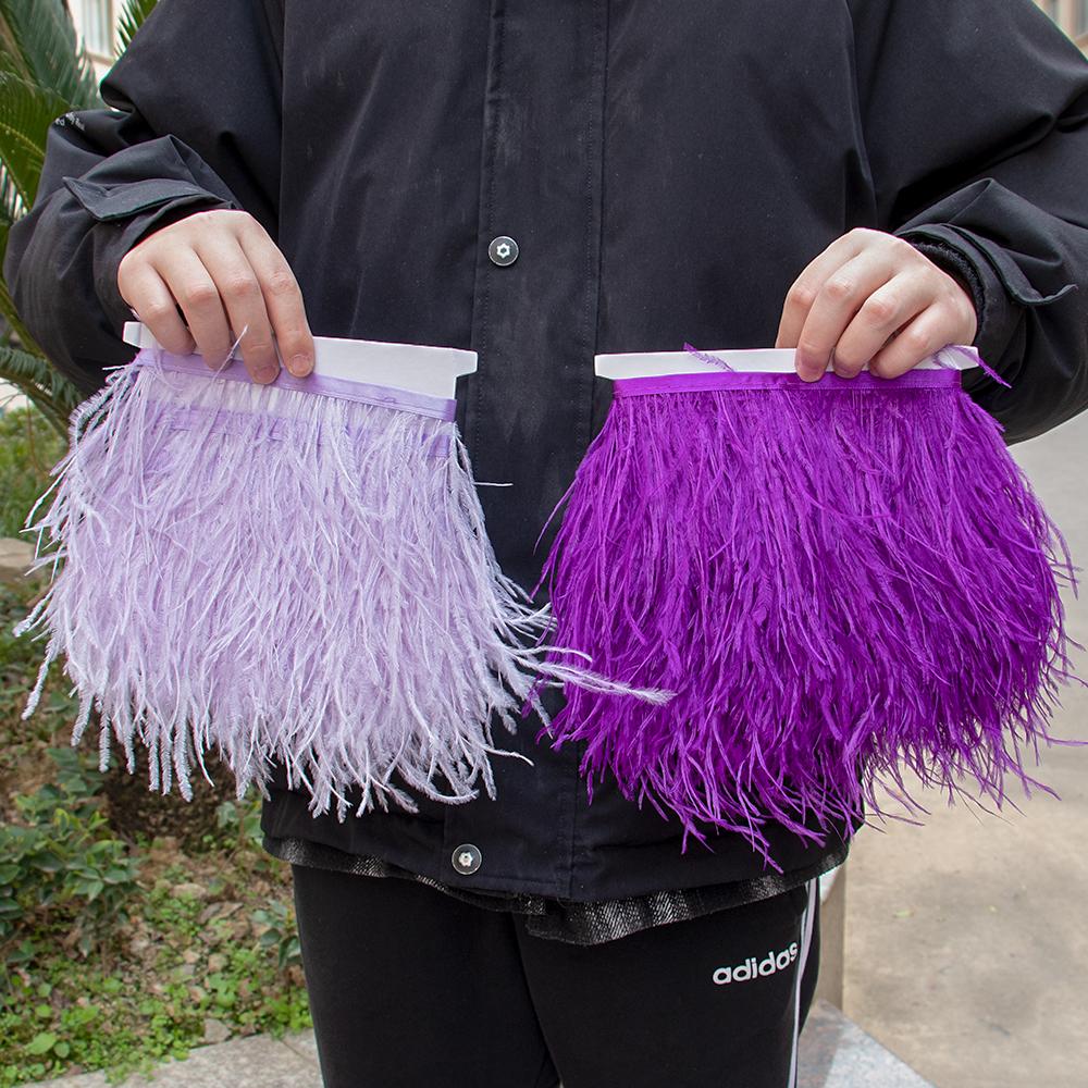 1 Meter Purple Ostrich Feathers Trim Fringe 8-10CM Natural Plumes Ribbon for Wedding Decoration Party Dress Clothing Accessories