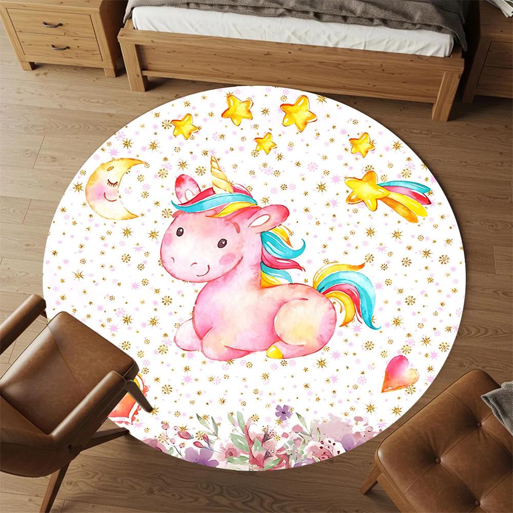 1pc Unicorn Flowers Round Chair Mat Area Rug - Non-Slip, Floor Mat for Office, Bedroom, and Indoor Decor C1125214