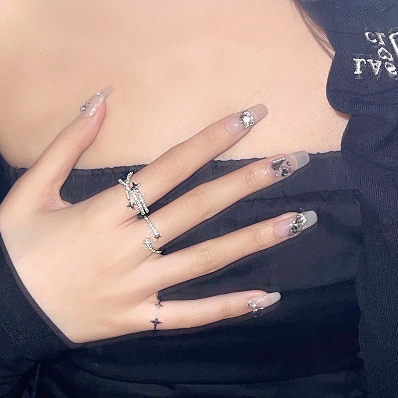 Cross Flash Diamond Zircon Star Light Ring Gemini Star Open Ring Star Index Finger Ring Niche Design Is Simple