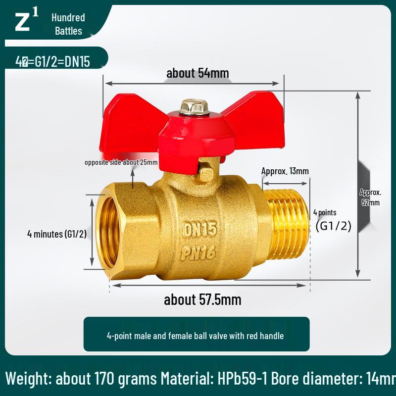 4-6 Point Copper Ball Valve: Internal/External Thread, Straight-Through Water Switch