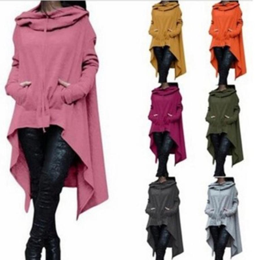 Sudadera con capucha holgada para Otoño/Invierno con cordón y bajo irregular