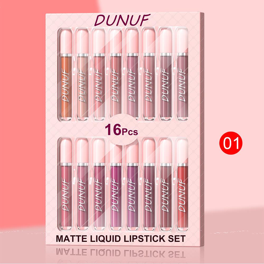 DUNUF 16-Piece Waterproof, Long-Lasting Lip Gloss Set - Non-Staining Lip Glaze