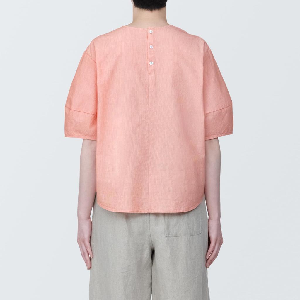 MUJI Cool Broad Short Sleeve Blouse BC2JOA4S Orange Stripe L Women's Women's