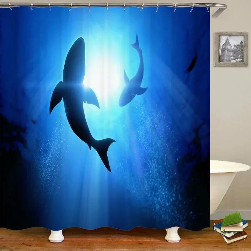 Dolphin Shower Curtain Sea Theme Shower Curtain Hook Washable Dolphin Waterproof 3D Animals Shower Curtain for Bathroom Decor