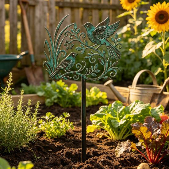 Courtyard Landscape Ornament Metal Bird Garden Stake, Weather Resistant Iron Yard Art Ornament, Decorative Stake Retro Patina Finish Sign for Outdoor