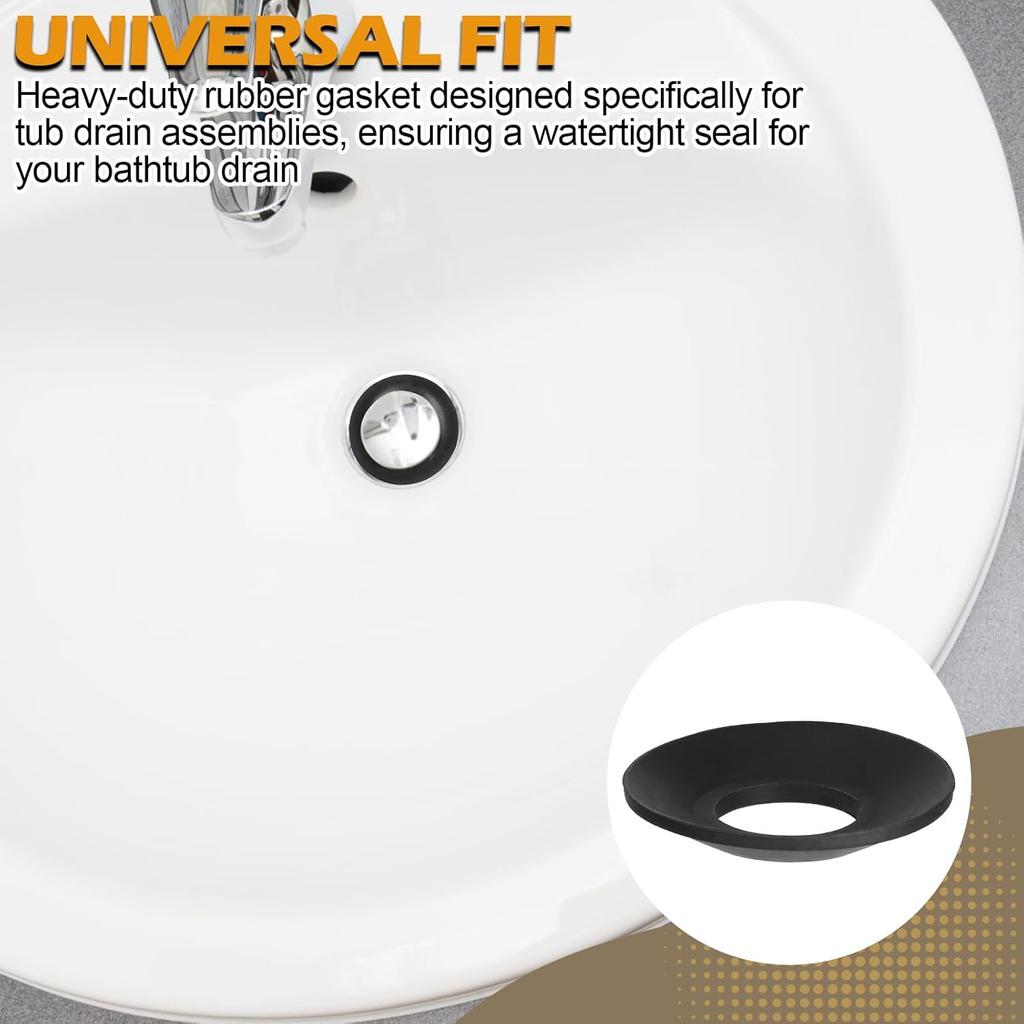 Bathtub Drain Stopper Gasket, Black Rubber, 2-1/16 X 1 X 1/4 Inch, Tip-Toe Style, 2 Pack